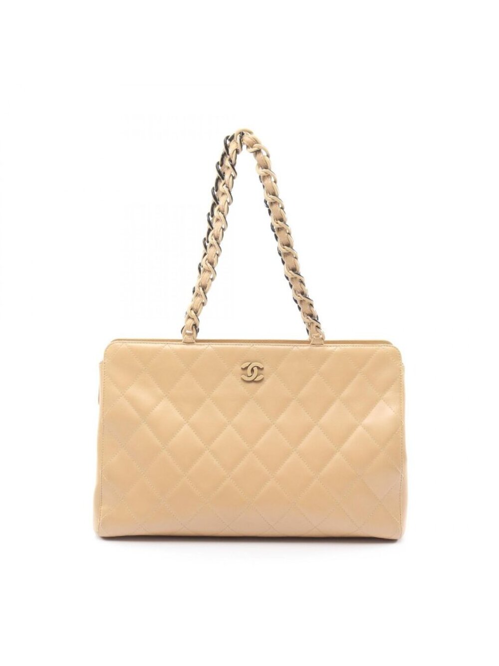 Chanel Tote Quilted Platinum Beige Lambskin Shoulder